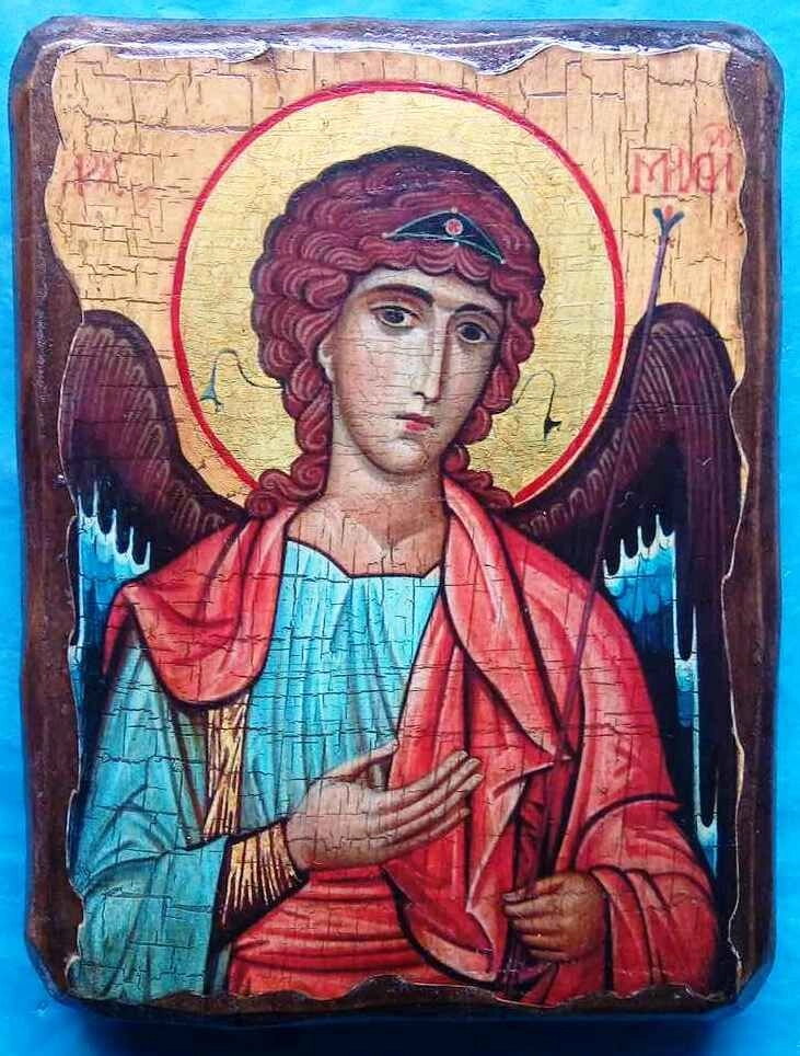 Ікона на дереві під старовину "Архангел Михаїл" 13х17 см. — фото 1