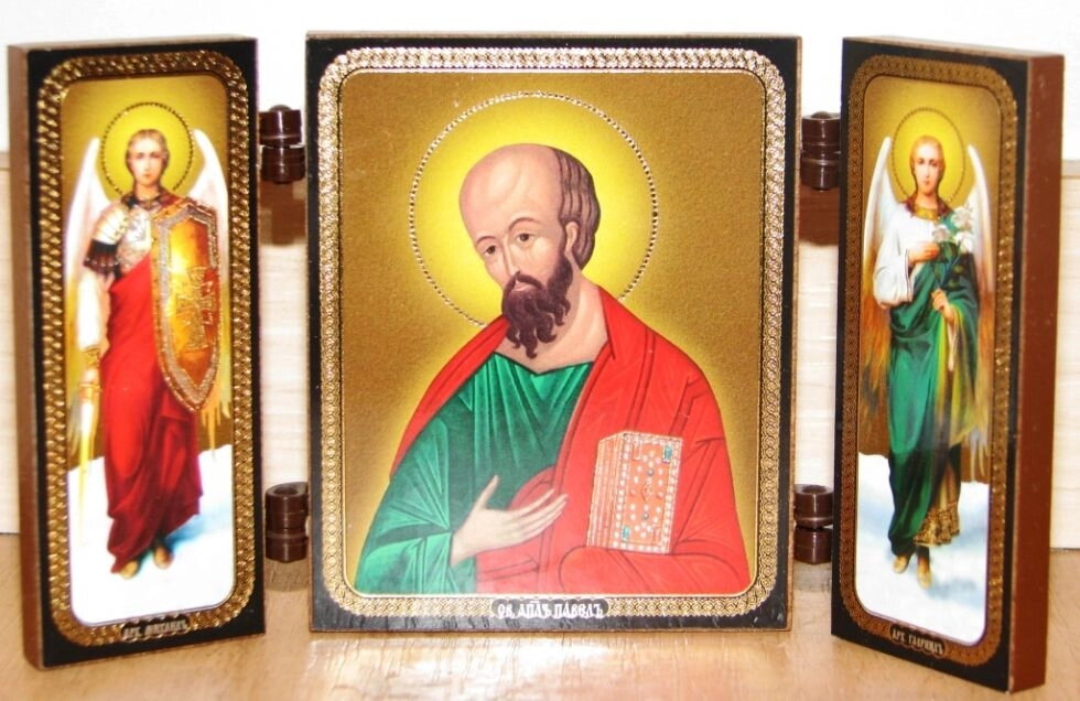 Складень дерев’яний Павло з архангелами Михайлом і Гавриїлом — фото 1