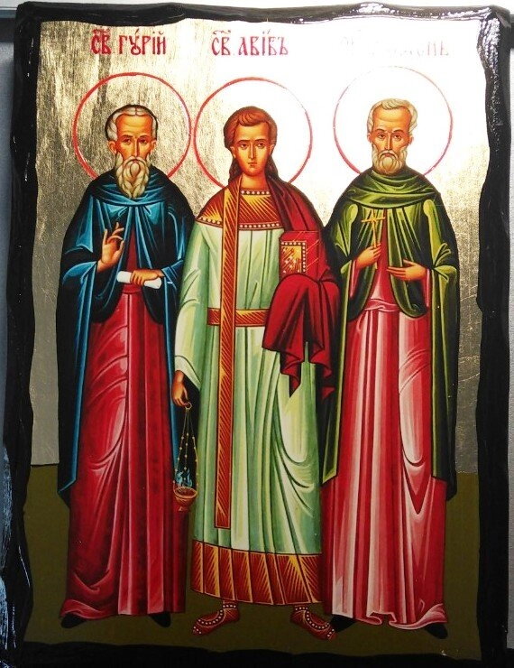 Ікона чорне золото, "Гурій, Самон і Авів", 21х28 — фото 1