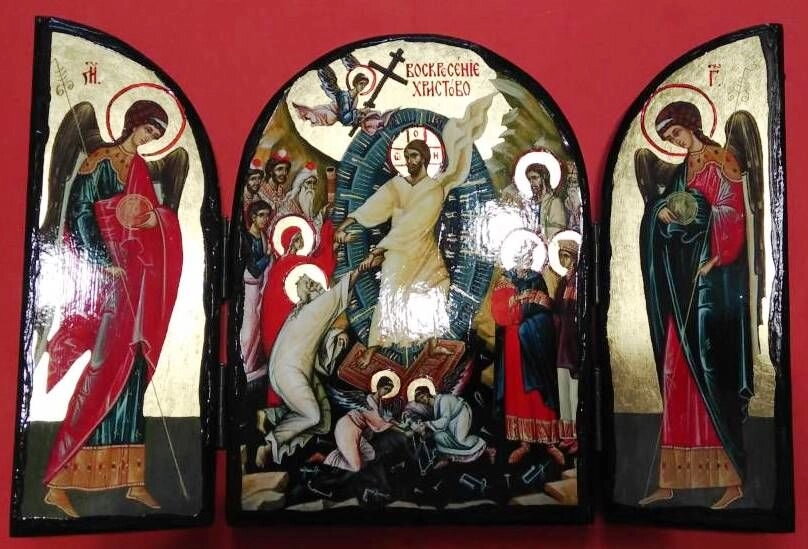 Складення дерев'яне Синайський Потрійний, "Воскресіння Христове", в подарунковій упаковці, 23х35 см. — фото 1