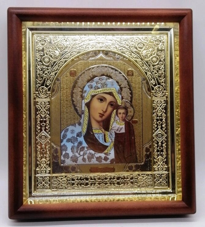 Ікона "Казанська" 17-П. Прямий дерев'яний світлий кіот — фото 1