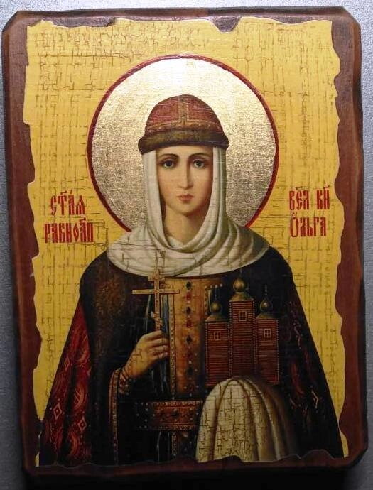 Ікона на дереві під старовину "Ольга княгиня" 13х17 см. — фото 1
