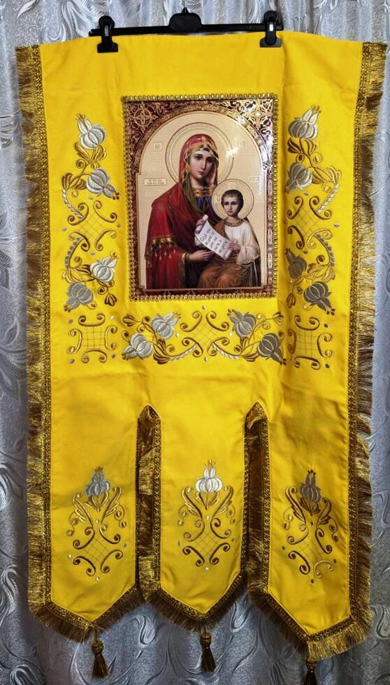 Хоругви тканинні вишиті, пара, колір жовтий — мініатюра 2