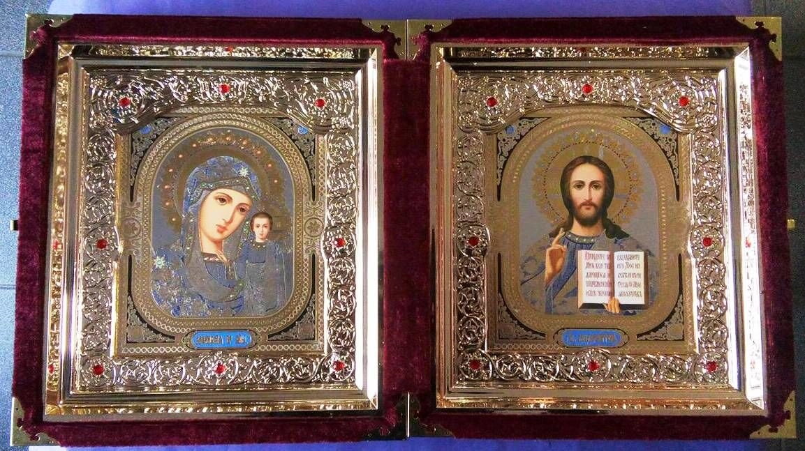 Складення оксамитове, з не виймаються іконами, 15х18 см — фото 1