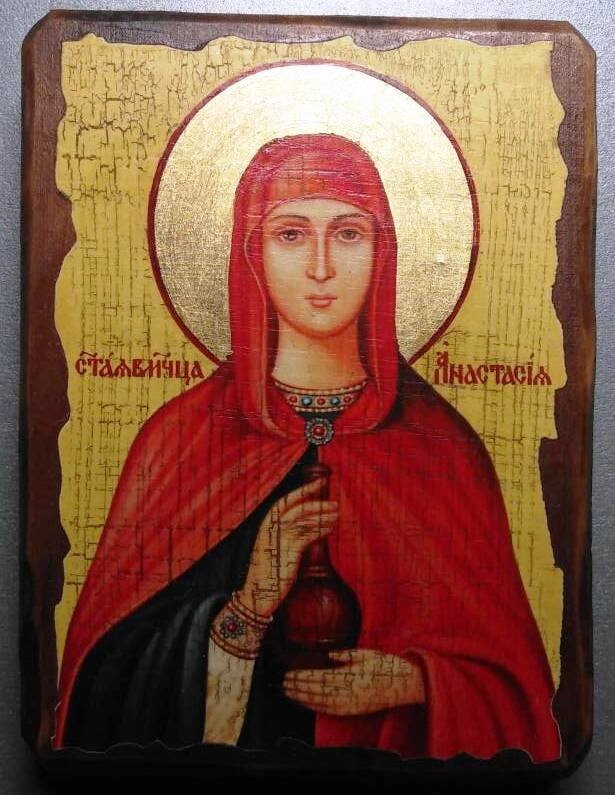 Ікона на дереві "під старовину" "Анастасія Узорішітельніця" 13х17 — фото 1