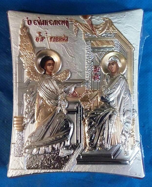 Ікона грецька "Благовіщення", сріблення, 12х15, на підставці — фото 1