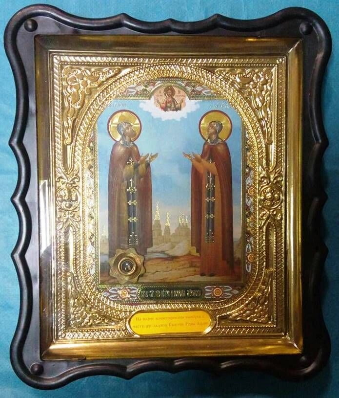 Ікона в пластиковому фігурному кіоті з ладаном, "Петро і Февронія" — фото 1