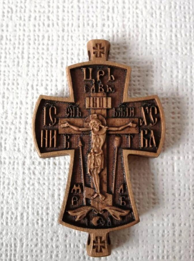 Хрест параманний дерев'яний, фігурний груша, 5х9 см. — фото 1