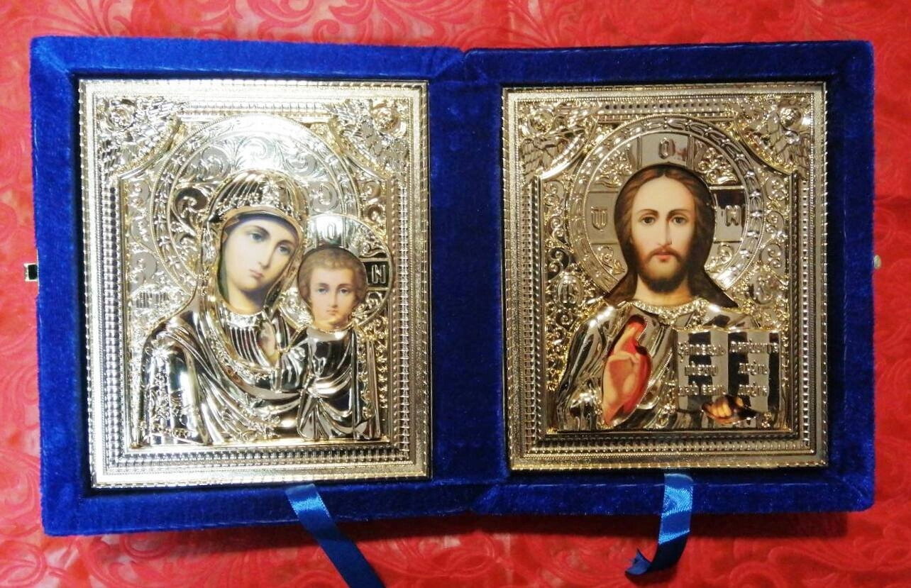 Складень оксамитовий, з іконами що виймаються, 15х18 см. — фото 1