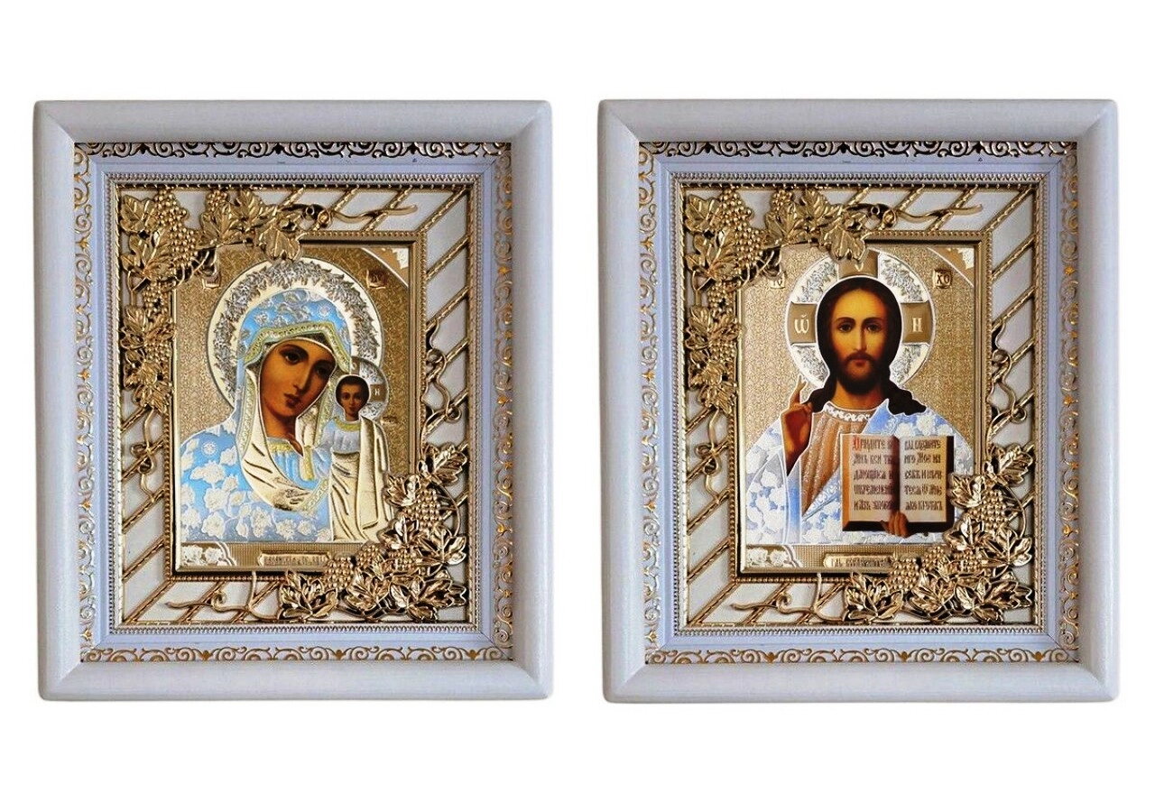 Ікони пара прямий кіот, дерев'яна рама зі стразами 24х28 см. — фото 1