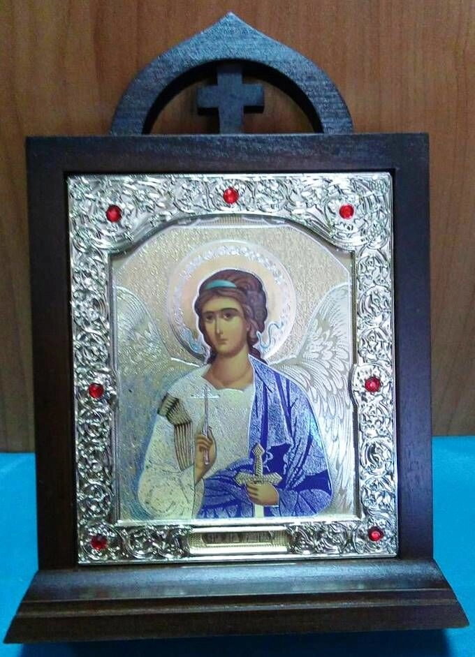 Ікона "Ангел Охоронець" на підставці лик 10х12 з золотим окладом — фото 1