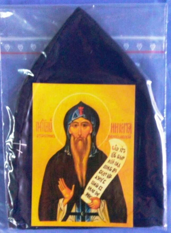 Шапочка від мощей влмуч. Микити Стовпника, з іконкою — фото 1