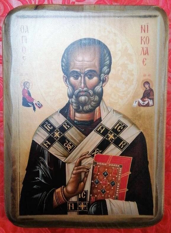 Ікона ДСП на полотні "Микола Чудотворець", 17х23 — фото 1