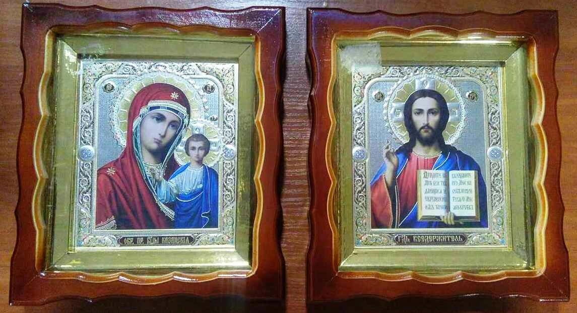 Ікони пара, в дерев'яному фігурний кіоті, конгрев 22х25 — фото 1
