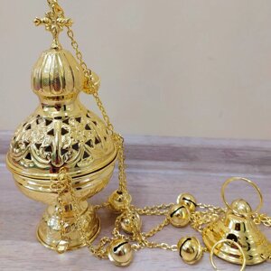 Кадило латунь, золочення з позвонцями, "Роза", велике