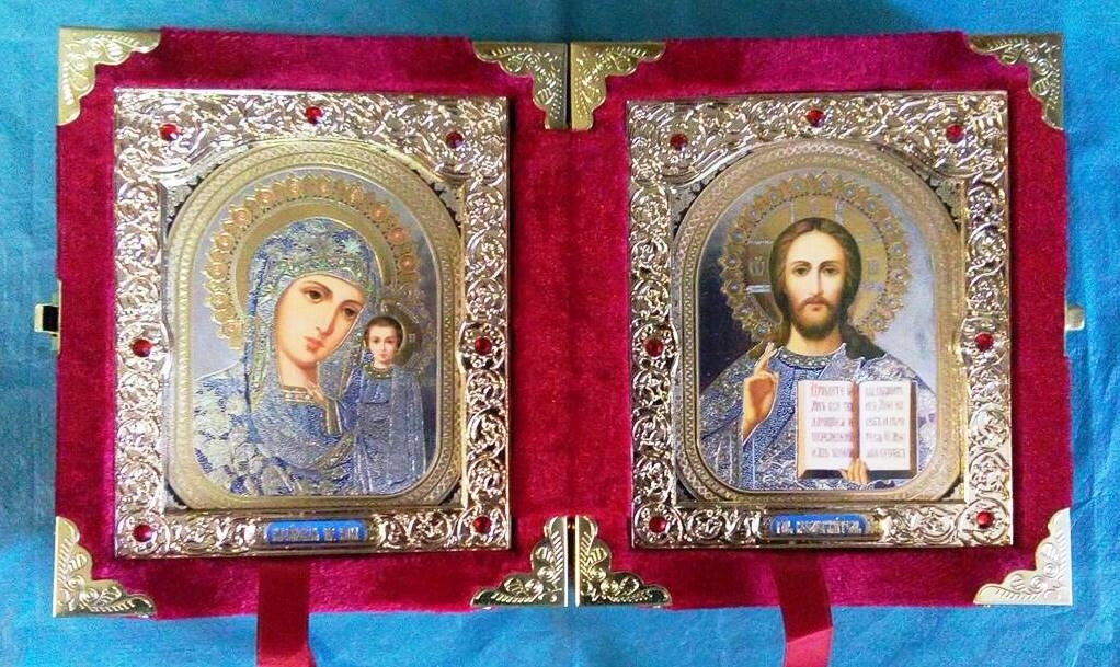 Складення Оксамитовий, червоний, зі стразами і іконами, що виймають іконамі 10х12 см — фото 1
