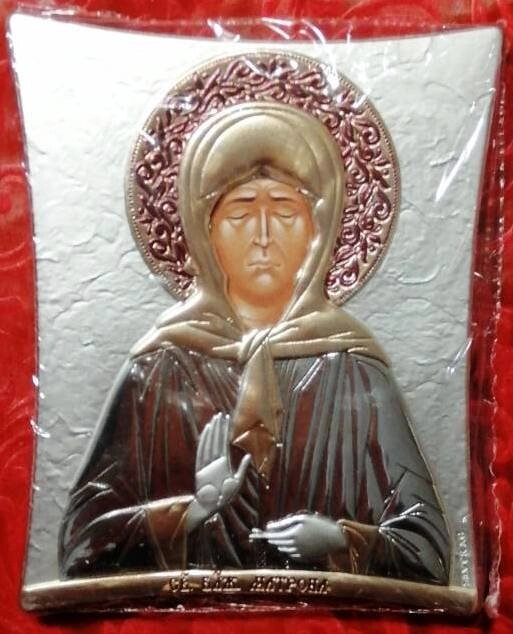 Ікона грецька "Матрона блаженна", сріблення, 12х15, на підставці — фото 1