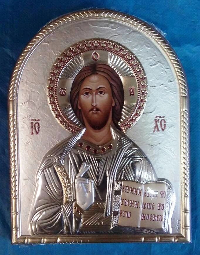 Ікона грецька "Спаситель", сріблення, 16х21 — фото 1