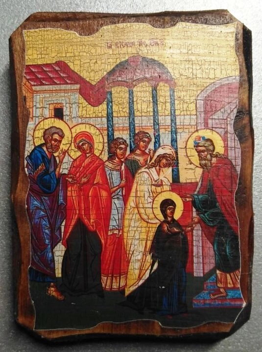 Ікона під старовину, "Введення в храм Пресвятої Богородиці" 7х10 — фото 1