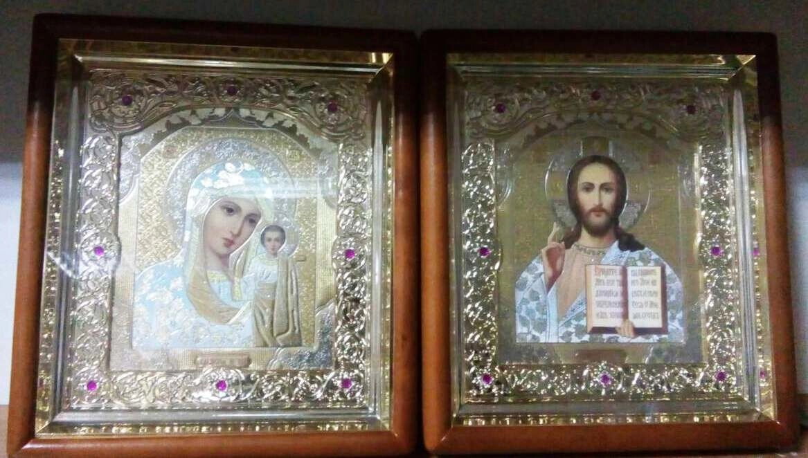 Ікони пара дерев'яний кіот, пряма рама + стрази — фото 1