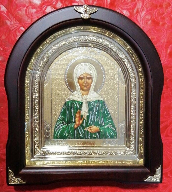 Ікона в дерев'яній рамі "Арка" в подарунковій коробці, Матрона — фото 1