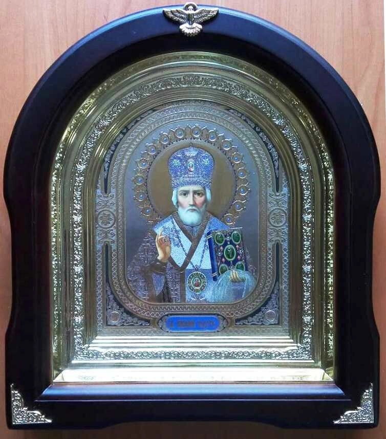 Ікона в дерев'яній рамі "Арка" в подарунковій коробці, Микола — фото 1