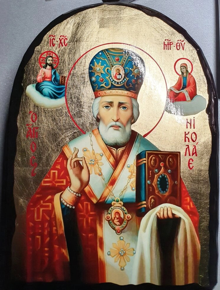 Ікона на дереві Синайська, чорне золото, арка "Микола" 21х28 — фото 1