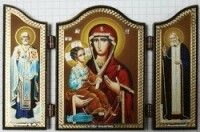 Складень дерев’яний, Д3ф (60х84) Троєручиця+Миколай+Сергій — фото 1