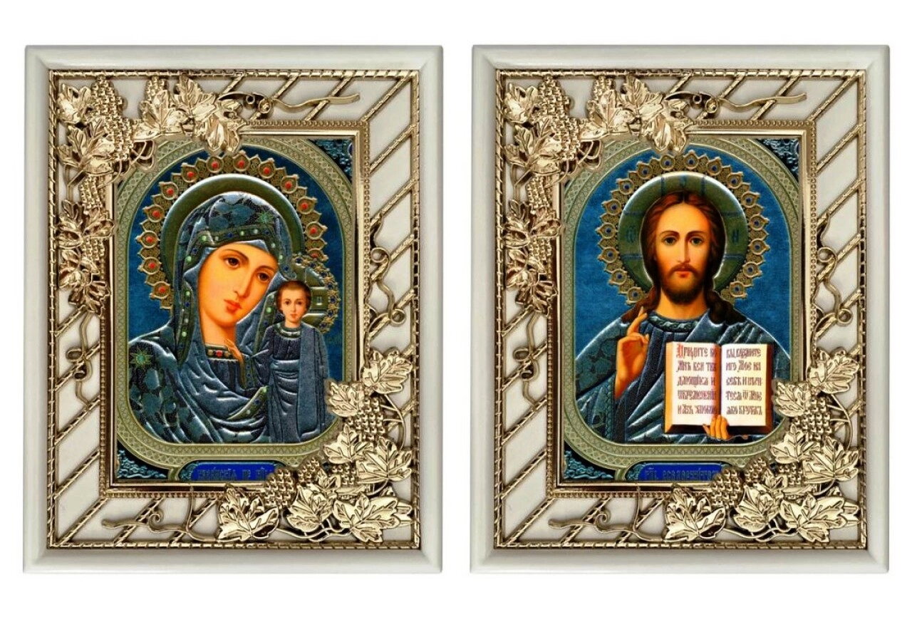 Ікони пара прямий білий кіот, дерев'яна рама, 20х23 см. — фото 1