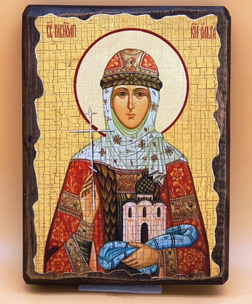 Ікона на дереві під старовину "Ольга княгиня" 13х17 см. — фото 1