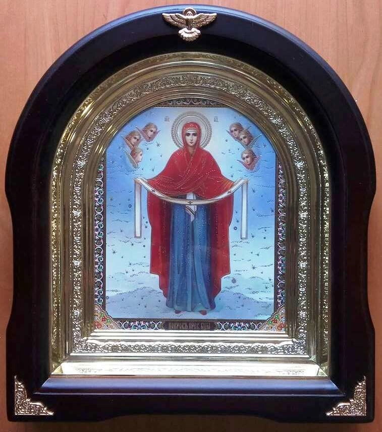 Ікона в дерев'яній рамі "Арка" в подарунковій коробці, Покров — фото 1