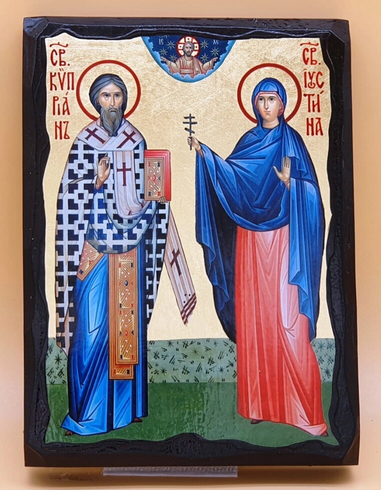 Ікона чорне золото, "Кіпріан та Іустінія" 13х17 — фото 1