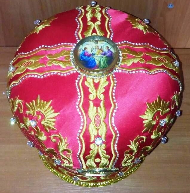 Митра вишита з камінням, червона (футляр для митри в подарунок) — мініатюра 2