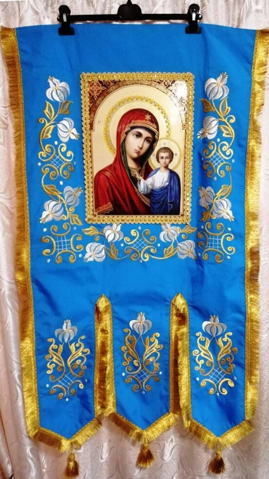 Хоругви тканинні вишиті, пара, колір блакитний — мініатюра 2