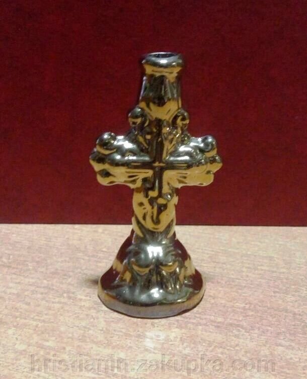 Підсвічник "Хрест", великий, булат (золото) від компанії ІНТЕРНЕТ МАГАЗИН "ХРИСТИЯНИН" церковне начиння - фото 1