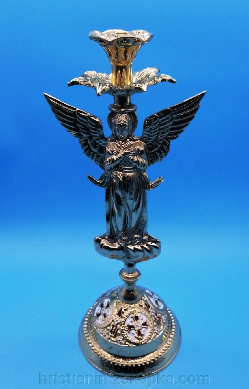 Підсвічник металевий напрестольний/настільний на одну свічку, золочення 22 см. від компанії ІНТЕРНЕТ МАГАЗИН "ХРИСТИЯНИН" церковне начиння - фото 1