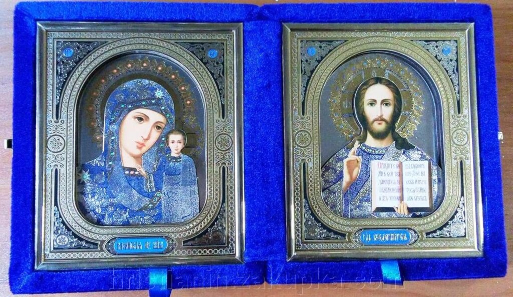 Складання оксамитова, синя, з піктограмами, виведеними 15х18 см від компанії ІНТЕРНЕТ МАГАЗИН "ХРИСТИЯНИН" церковне начиння - фото 1