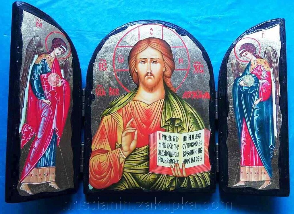 Складень деревянный синайский тройной, "Спаситель", в подарочной упаковке, 23х35 від компанії ІНТЕРНЕТ МАГАЗИН "ХРИСТИЯНИН" церковне начиння - фото 1