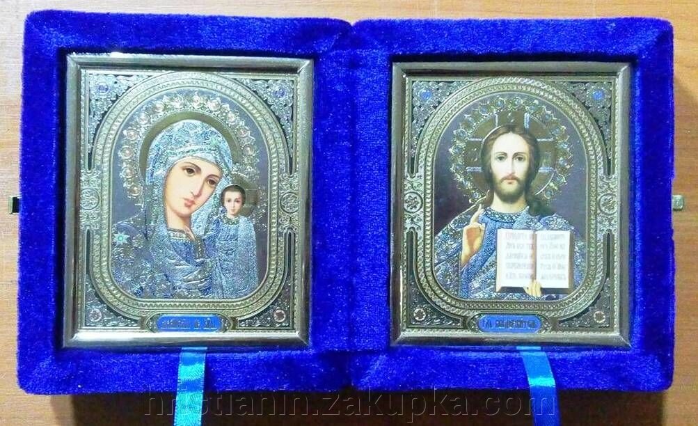 Складень оксамитовий синій, з іконами що виймаються, 10х12 см від компанії ІНТЕРНЕТ МАГАЗИН "ХРИСТИЯНИН" церковне начиння - фото 1