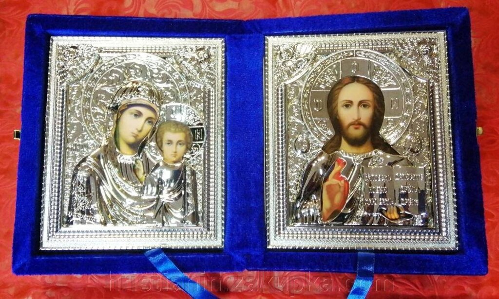 Складень оксамитовий, синій, з іконами що виймаються, 15х18 см. від компанії ІНТЕРНЕТ МАГАЗИН "ХРИСТИЯНИН" церковне начиння - фото 1