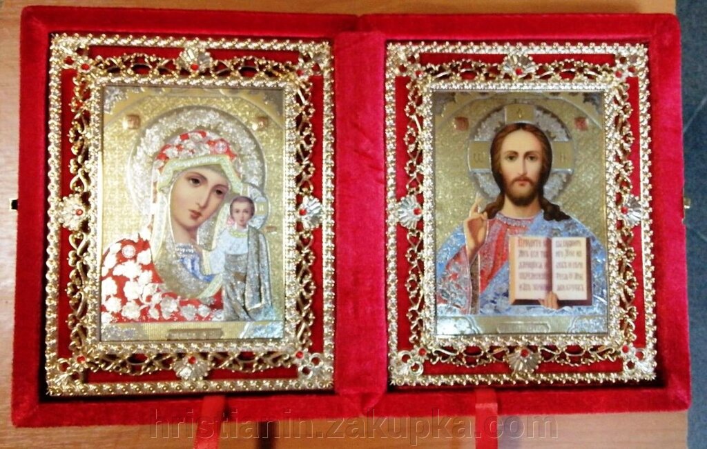 Складення оксамитовий, червоний, з іконами що виймаються, 15х18 см від компанії ІНТЕРНЕТ МАГАЗИН "ХРИСТИЯНИН" церковне начиння - фото 1