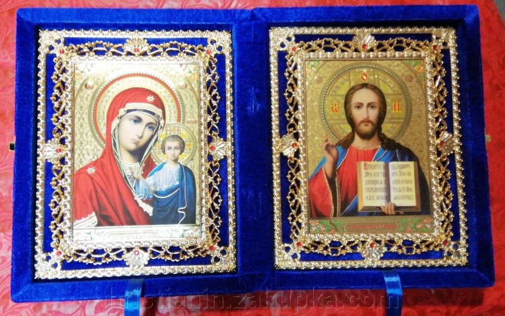 Складення оксамитовий, синій, з іконами що виймаються, 15х18 см від компанії ІНТЕРНЕТ МАГАЗИН "ХРИСТИЯНИН" церковне начиння - фото 1