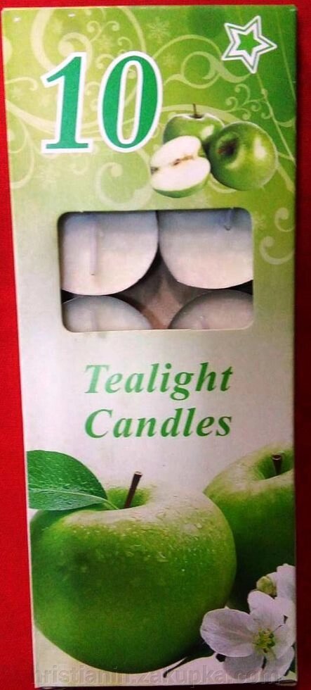 Свічки ароматизовані "Яблуко", чайні таблетки, в упаковці 10 штук від компанії ІНТЕРНЕТ МАГАЗИН "ХРИСТИЯНИН" церковне начиння - фото 1