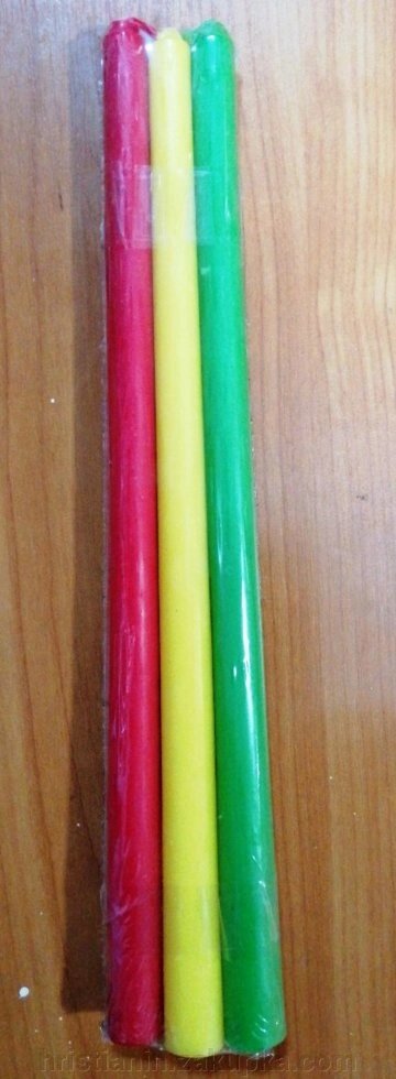 Свічки Великодні (комплект), червона, жовта, зелена. Висота 30 см. від компанії ІНТЕРНЕТ МАГАЗИН "ХРИСТИЯНИН" церковне начиння - фото 1