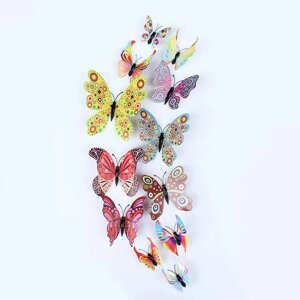 Декоративні метелики різнобарвні - 12шт. в наборі, пластик тонкий