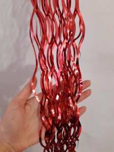 Дощик на ялинку новорічний хвилястий 1,4 м на 12 см червоний
