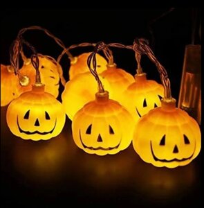 Гірлянда на Хелловін Гарбузи 150 см 10 led 5 см помаранчевий