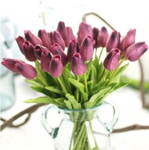 Штучні тюльпани 5 штук 34 см рожево-фіолетовий