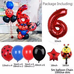 Кульки Леді Баг та шар цифра 6 - в комплекті 25 штук