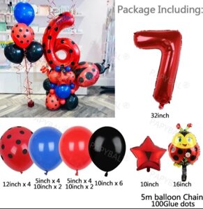 Кульки Леді Баг та шар цифра 7 - в комплекті 25 штук